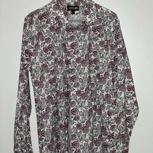 Large Express Floral Patterned Burgundy, White & Grey Slim Stretch 1MX Shirt